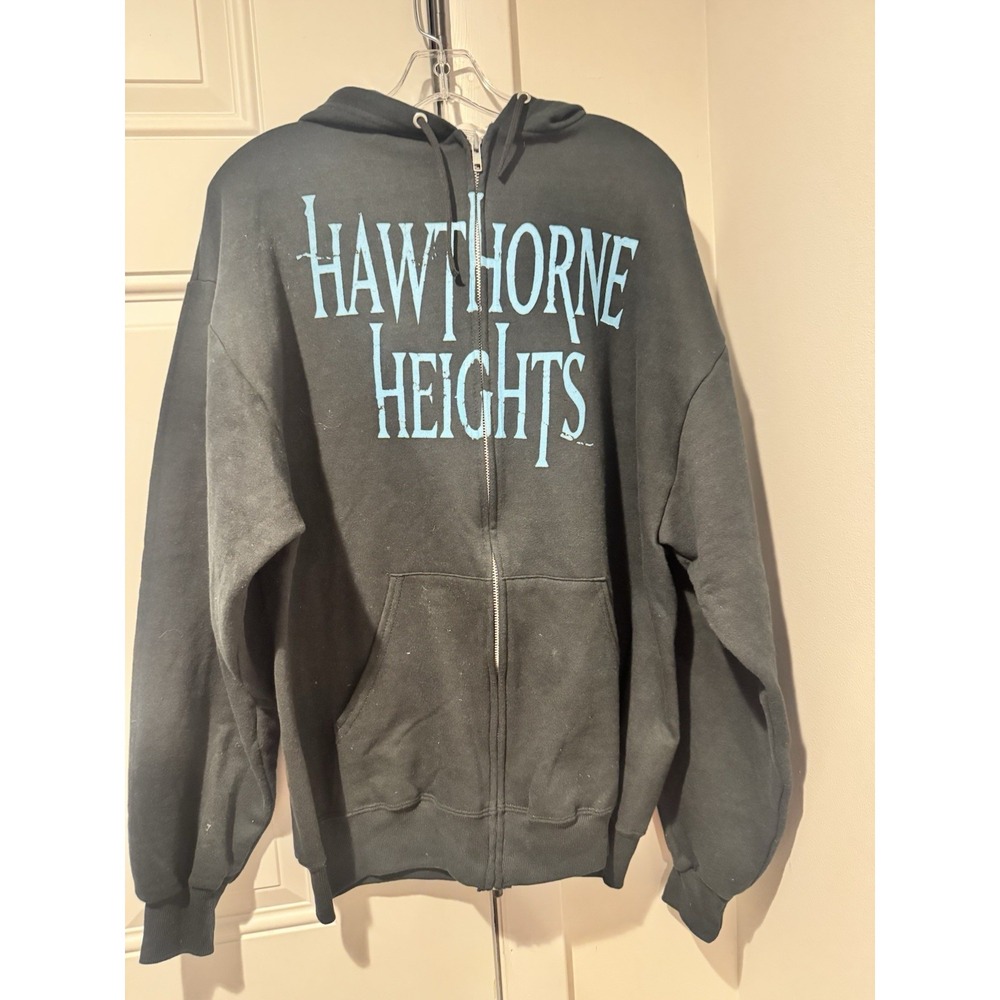Vintage Hawthorne Heights Black Zip Hoodie Blue Letters Adult L Y2K Emo Music